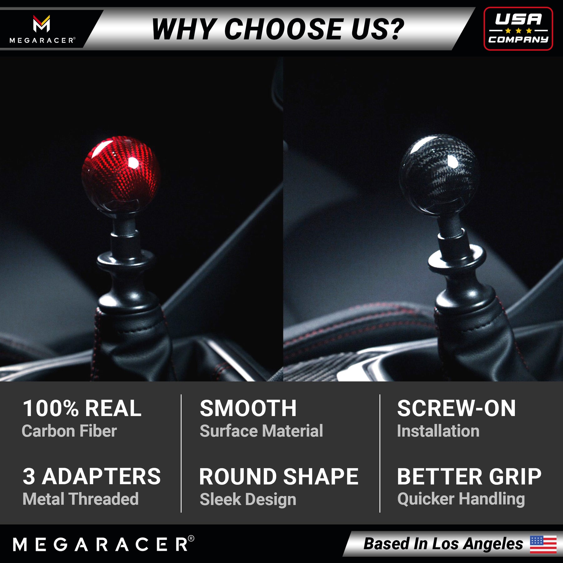 100% Carbon Fiber Round Shift Knob