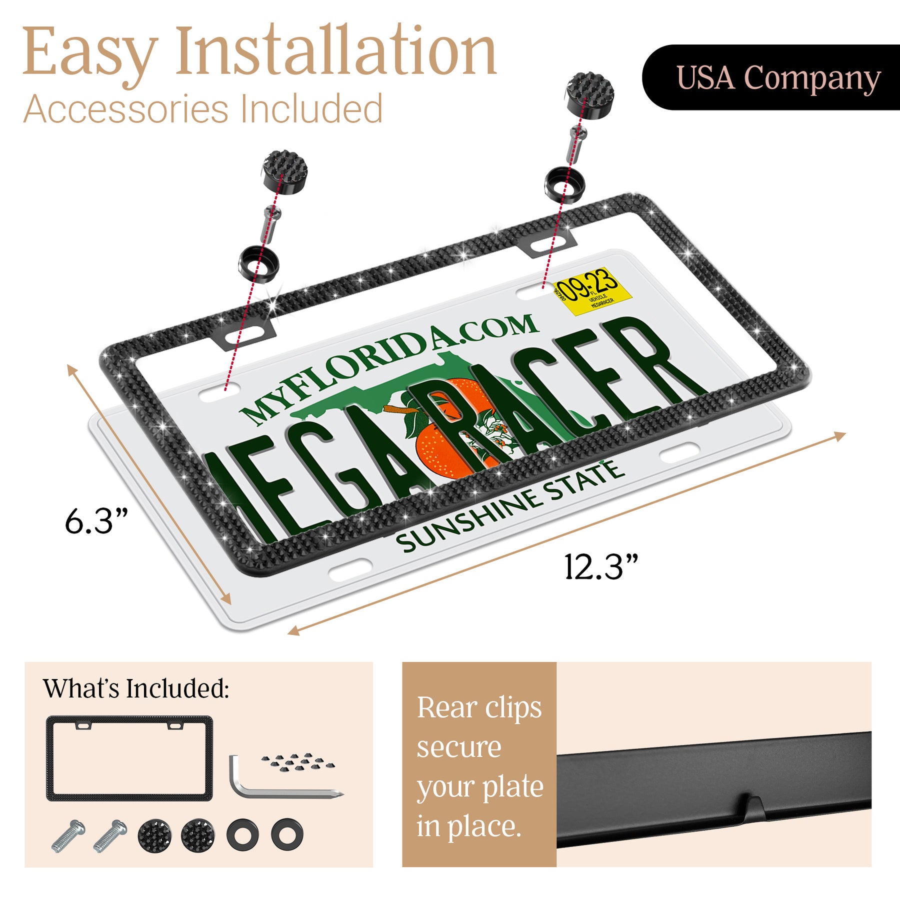 Black Bling License Plate Frame