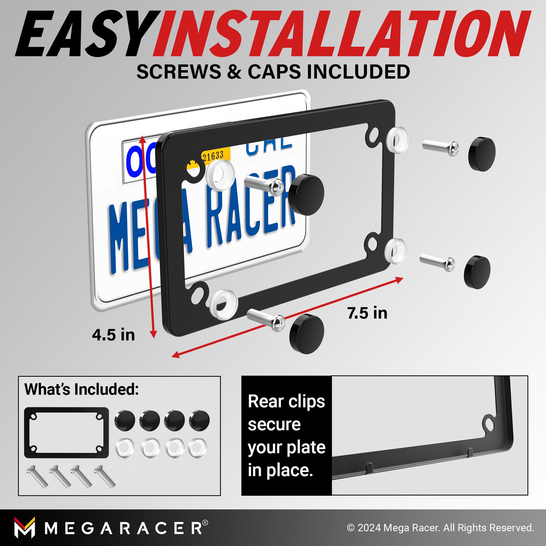 Black Motorcycle License Plate Frame, 1 Piece