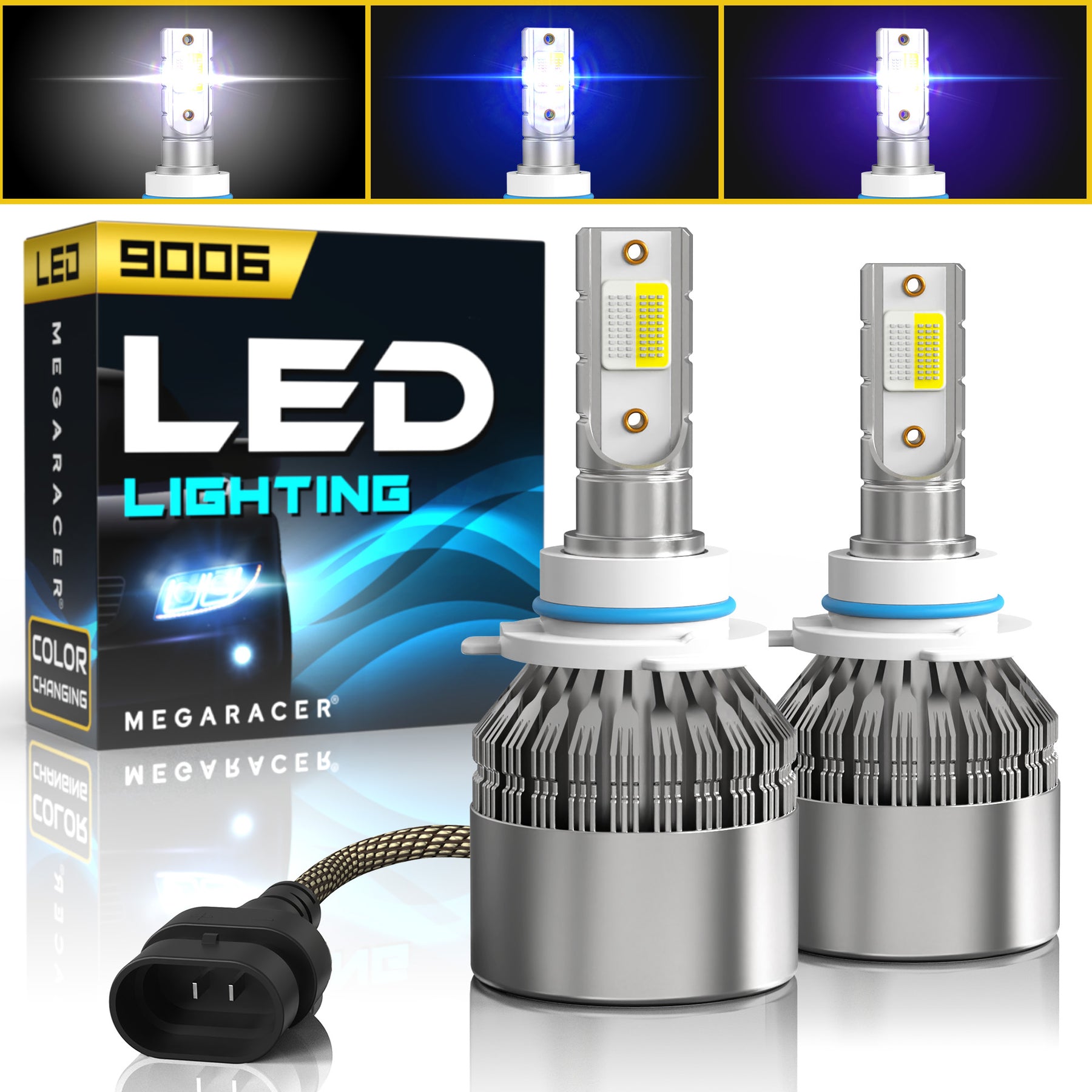 9006 6000K/8000K/10000K, 3 Colors Changing, LED Fog Lamp Bulb Replacement, Front Fog Light Only, Plug and Play, Pack of 2