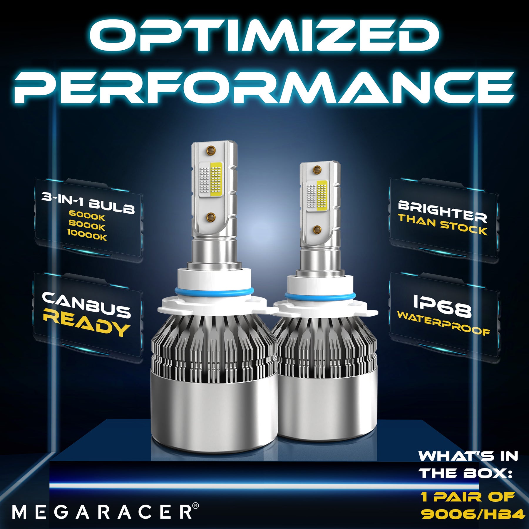 9006 6000K/8000K/10000K, 3 Colors Changing, LED Fog Lamp Bulb Replacement, Front Fog Light Only, Plug and Play, Pack of 2