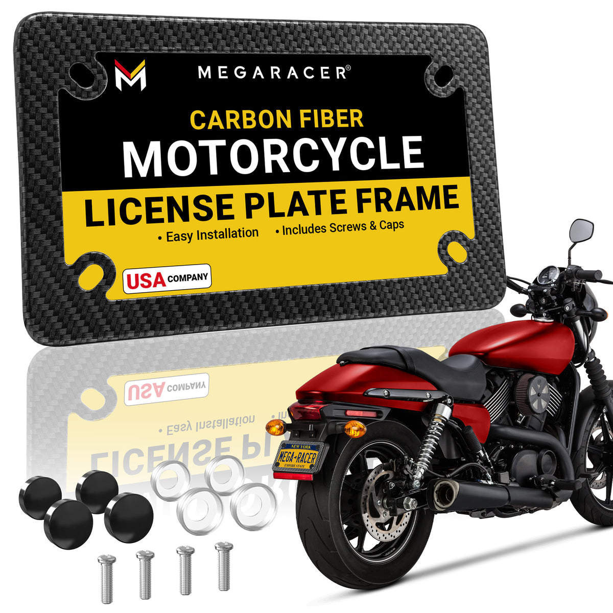 Carbon Fiber Motorcycle License Plate Frame, 1 Piece