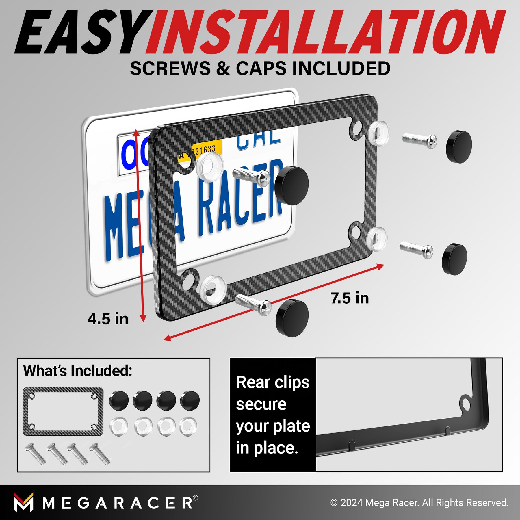 Carbon Fiber Motorcycle License Plate Frame, 1 Piece