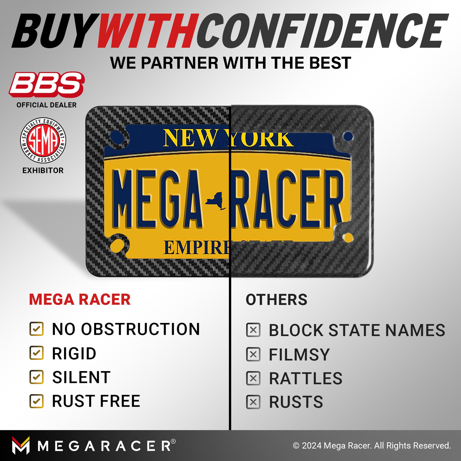 Carbon Fiber Motorcycle License Plate Frame, 1 Piece