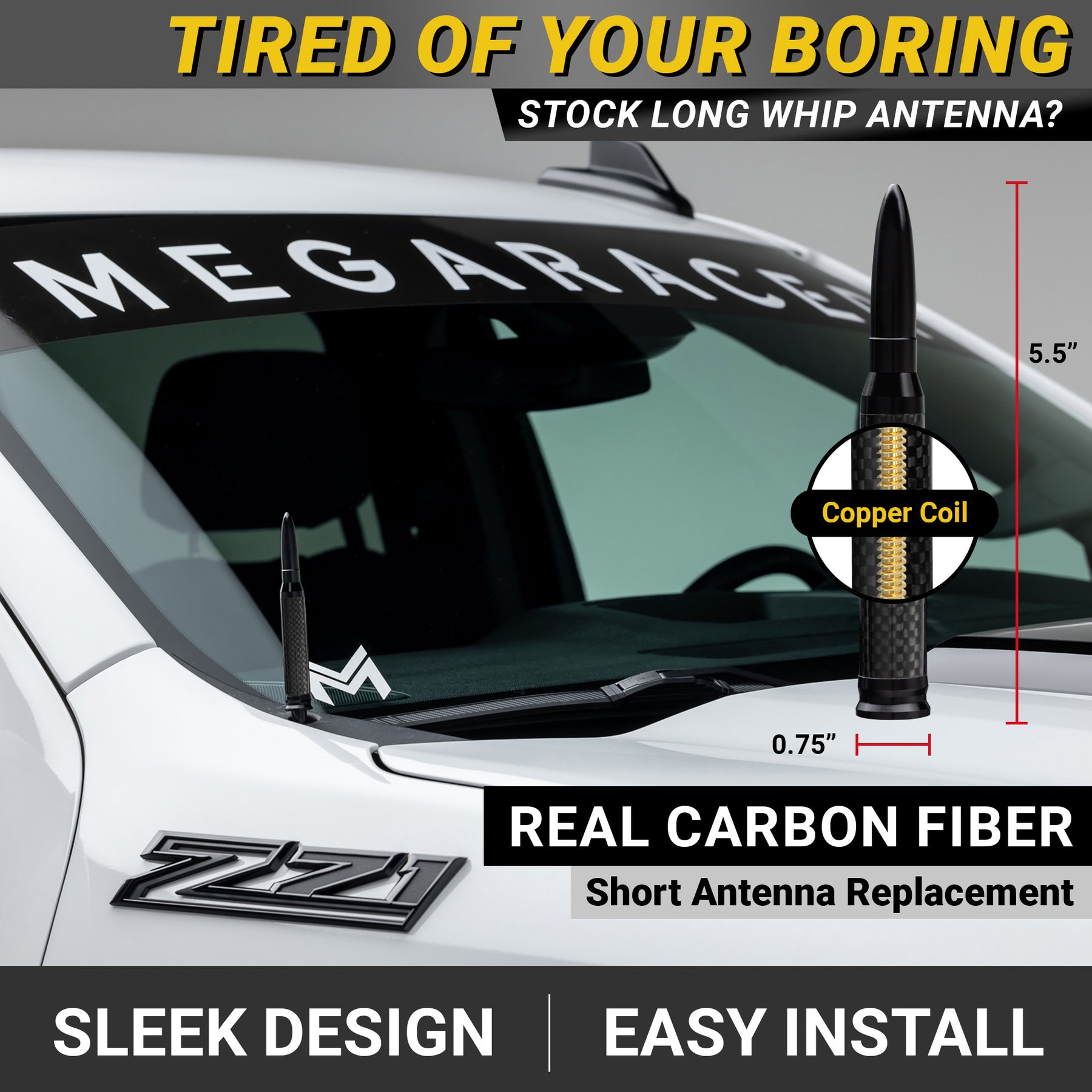 5.5" Carbon Fiber 50 Cal Bullet Antenna