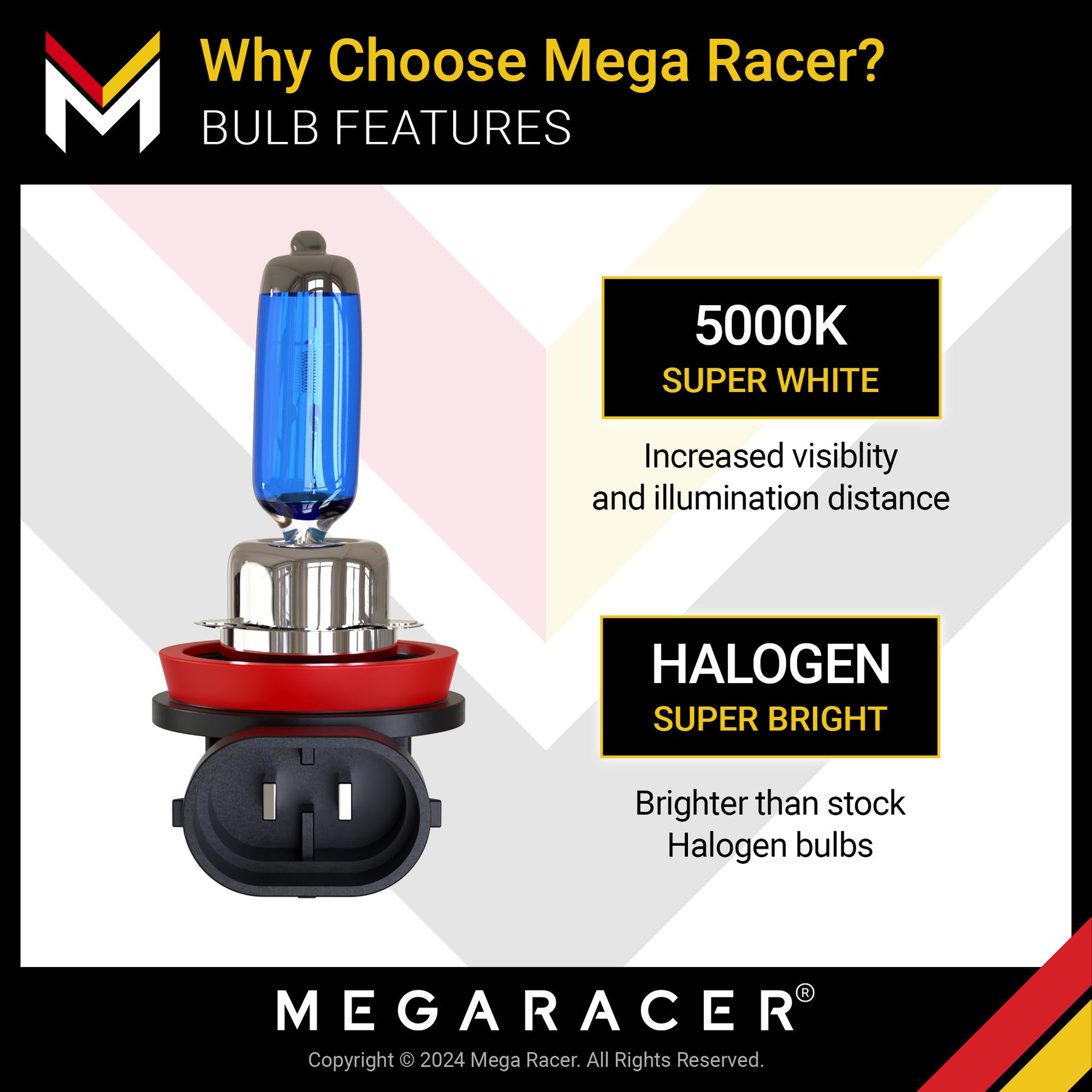 H11 9005 - 5000K White Halogen Headlight Bulbs Combo, Pack of 4