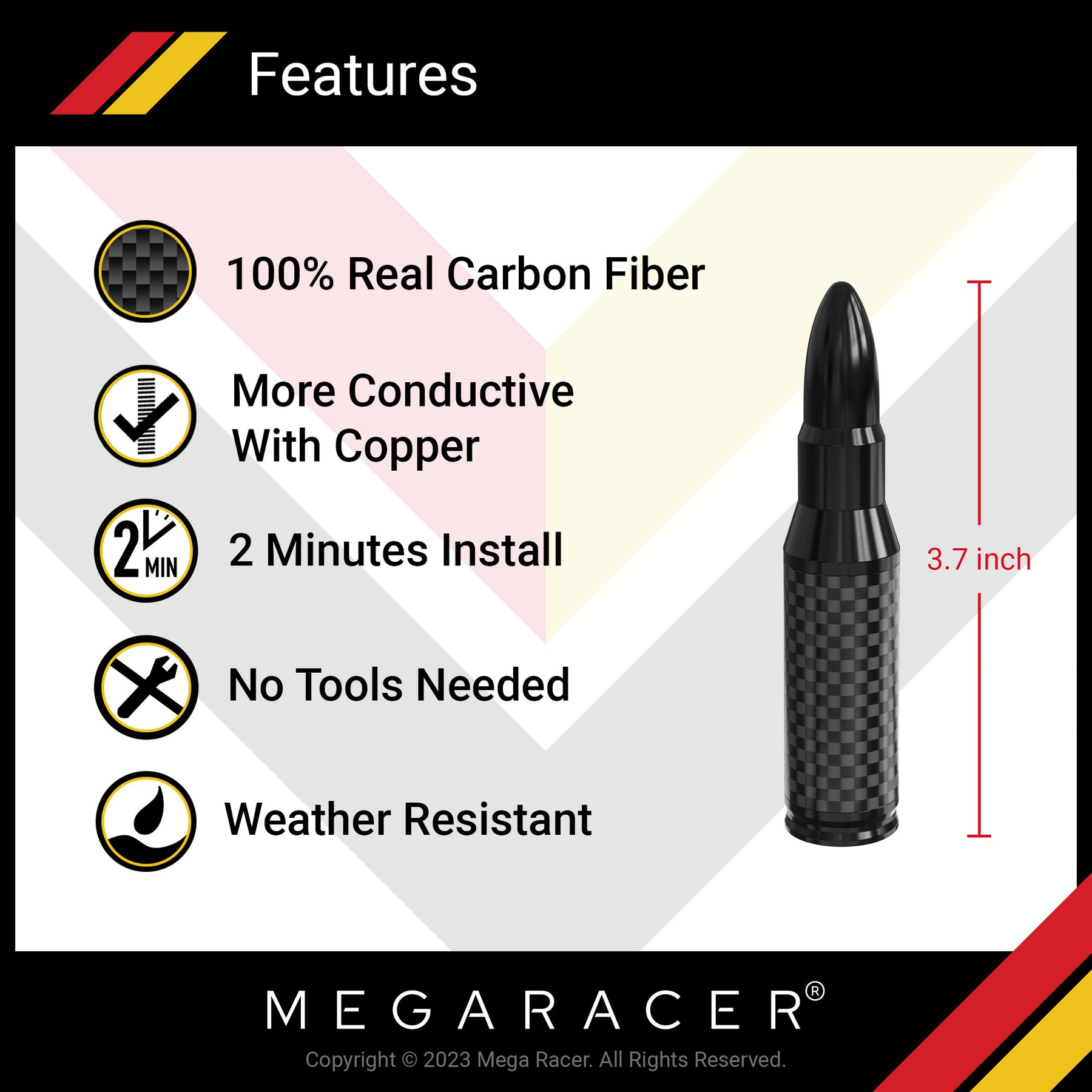 3.7" 338cal bullet antenna carbon fiber and aluminum antenna for cars truck replacement antenna stubby short mast radio silverado sierra f150 antennas accessories