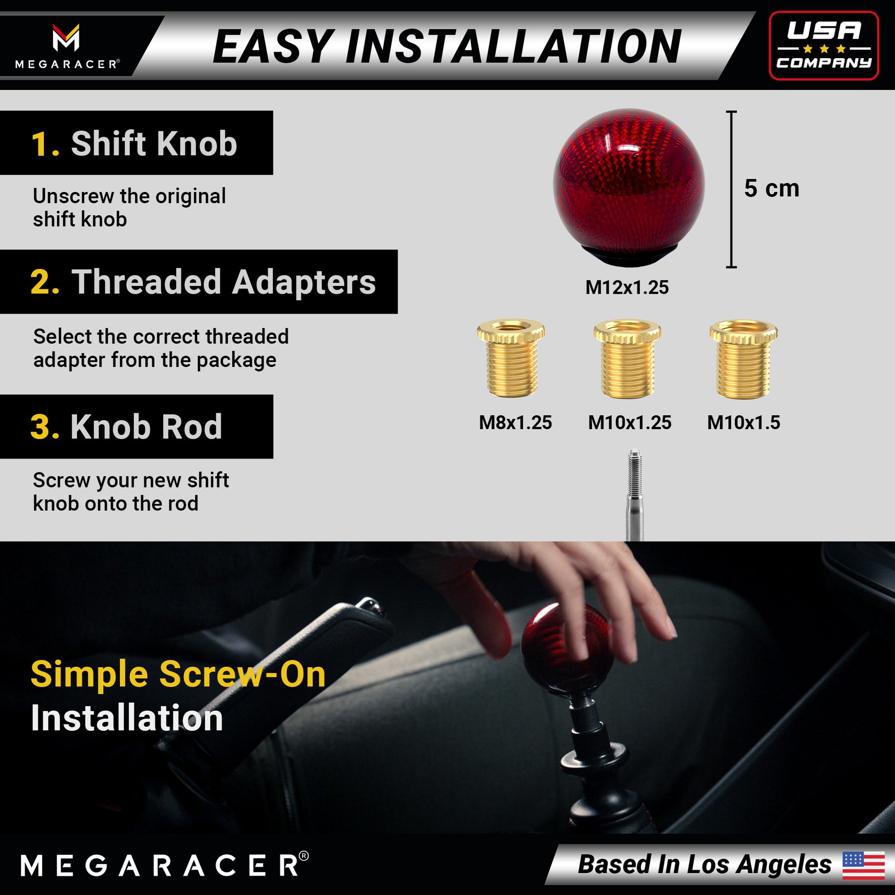 100% Carbon Fiber Round Shift Knob