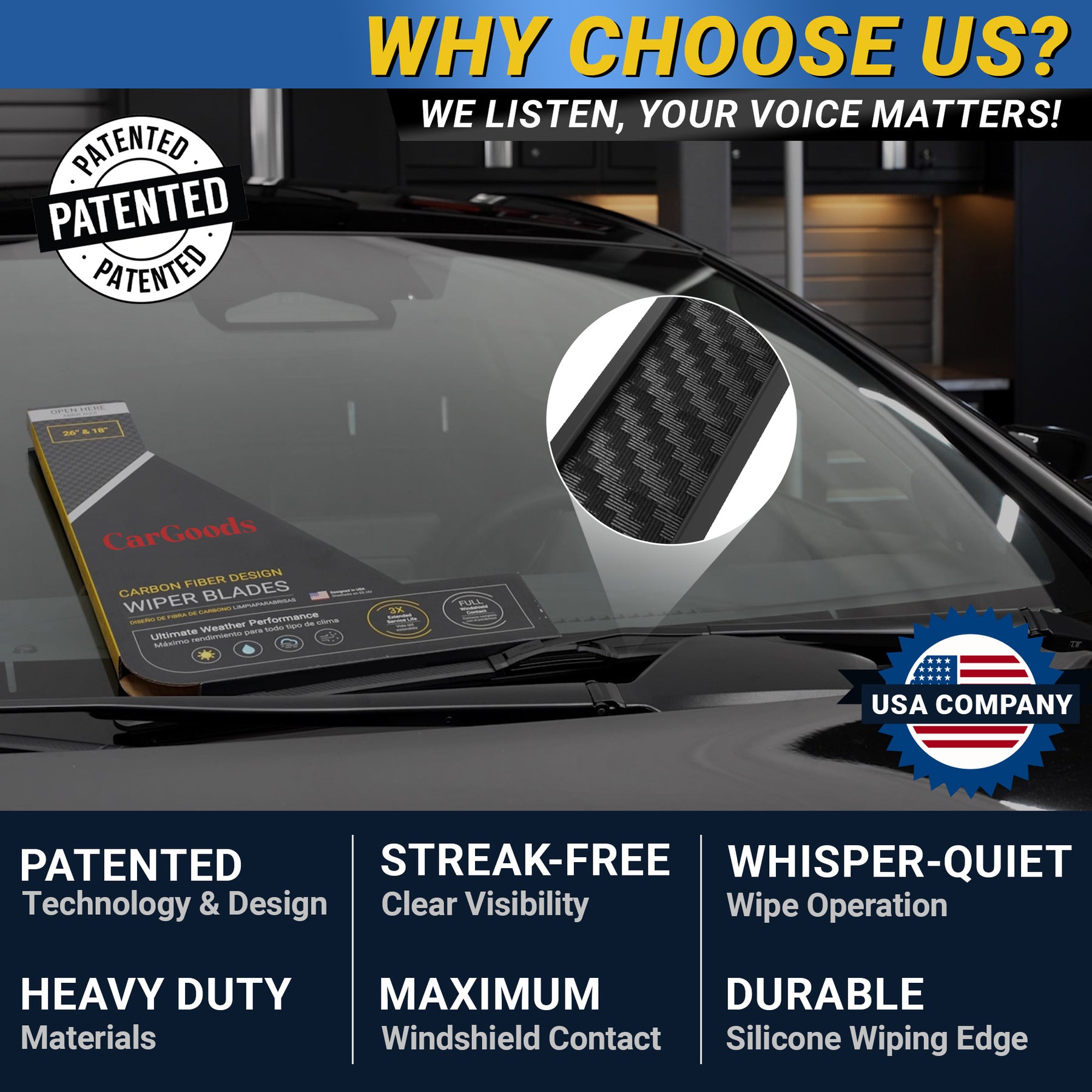 CarGoods Carbon Fiber Windshield Wiper Blades