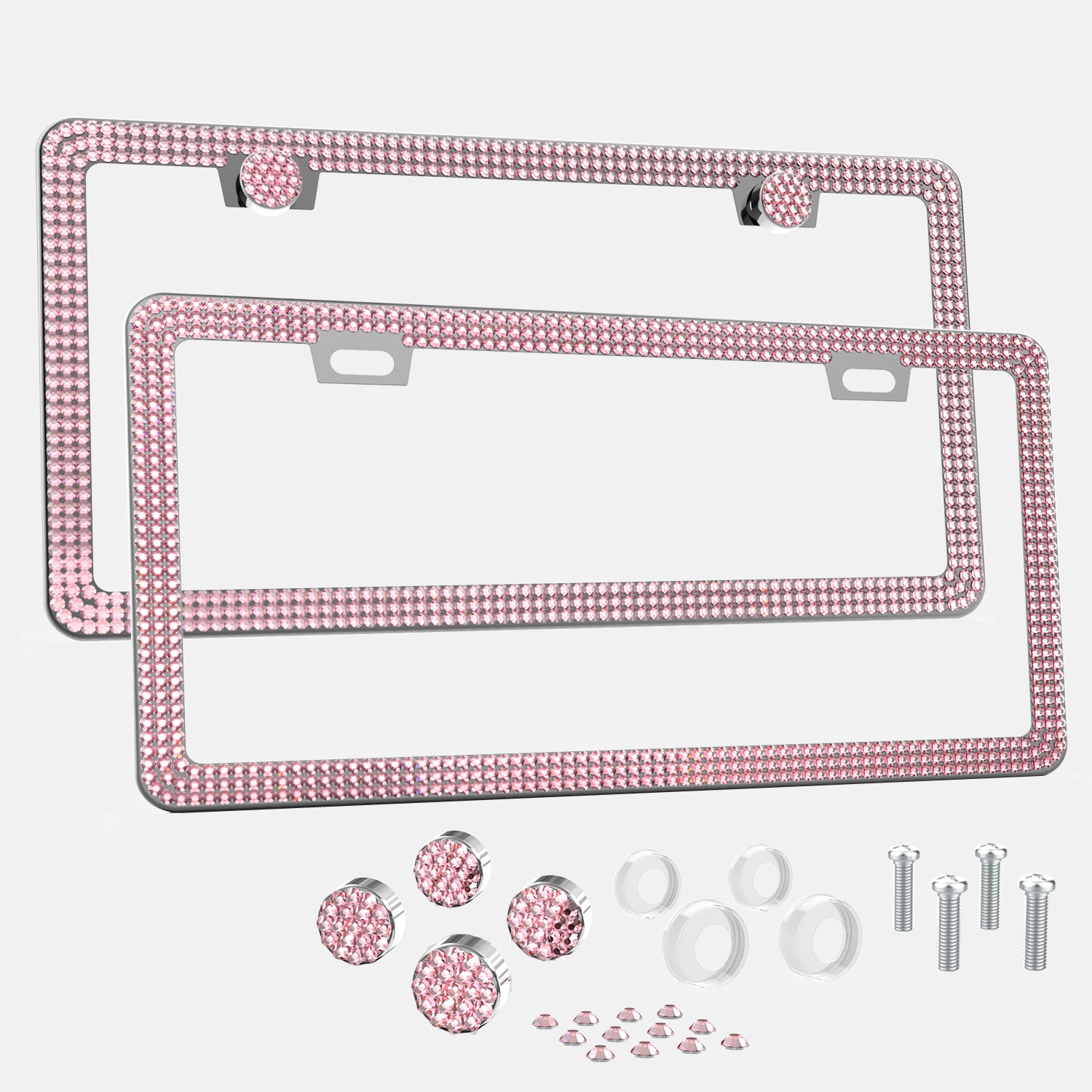 Pink bling license plate frames for women diamond sparkly glitter license plate cover for cars