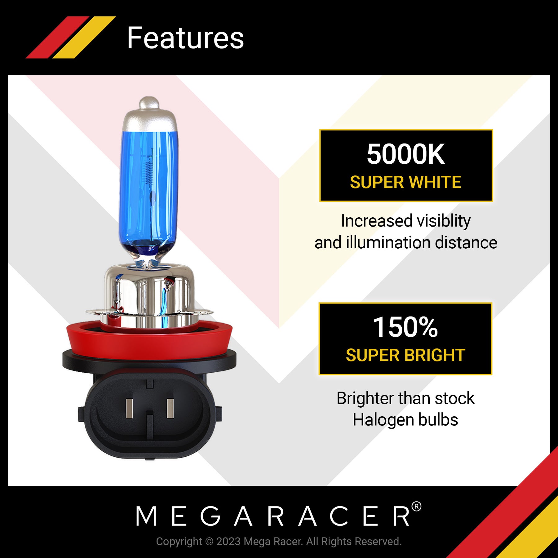 H11 100W 5000K White Halogen Headlight Bulbs Pack of 2