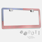 USA flag style 3 colors bling license plate frames for women diamond sparkly glitter license plate cover 