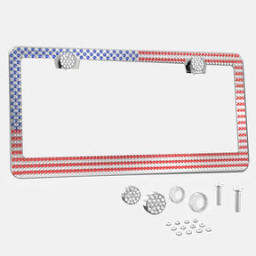 USA flag style 3 colors bling license plate frames for women diamond sparkly glitter license plate cover 